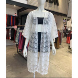 Bata Kimono Encaje Larga Blanco