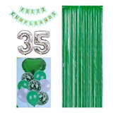 Combo Deco Verde Globos Feliz Cumpleaños Cortina Corazón