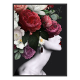 Quadro Decorativo Flores Cabeça Feminina 90x60 Sala Quarto