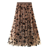 Women's Long Tulle Tutu Skirt A Skirt 3d Flower Embroi .