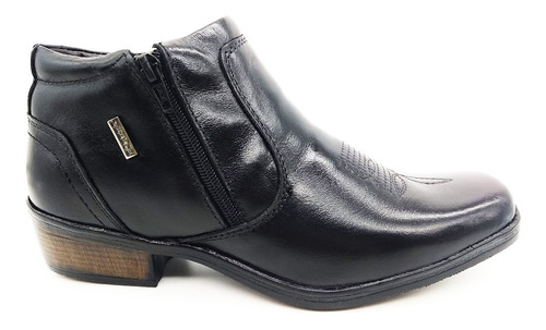 Bota Masculina Couro Country Zíper Salto Cano Baixo Espumada