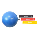 Kit Elastico Para Exercicios + Bola Pilates 75 Cm Odin Fit Cor Azul