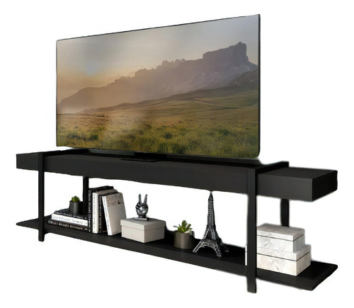 Rack Para Tv Habitat Preto E Tubos Pretos Carraro Móveis Carraro