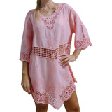 Blusa Camisola Vestido Amplia Bordada Calada Guipur Crochet 