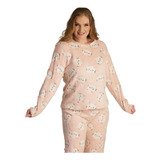 Pijama Feminino Fleece Peludinho Ted Inverno Fechado Longo