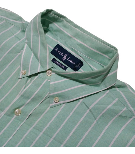 Camisa Ralph Lauren Classic Fit Lineas Verde - Bco Talla Xl 