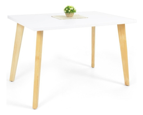 Mesa Comedor Lyon 6 Puestos Blanco Patas Pino Natural