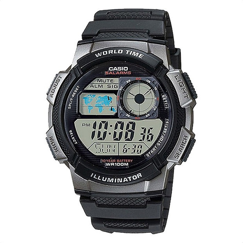 Reloj Casio Ae-1000w Sumergible 100m Alarmas Mundial Luz