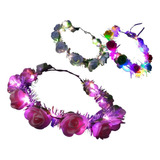 Corona Led Tiara Luminosa Vincha Hippie Flores Pack X6