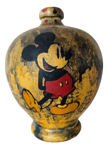 Antigua Alcancía Mickey Mouse Terracota C/monedas 