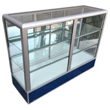 Vitrina Exhibidora Mostrador Cristal Y Aluminio 1.50m 2niv