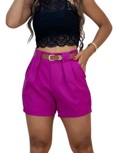 Shorts Feminino Alfaiataria Social Meia Coxa Cintura Alta 