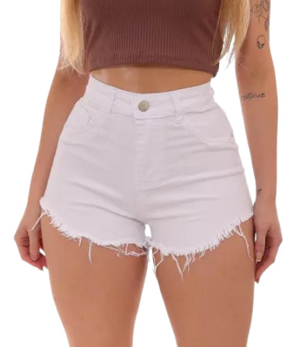 Shorts Mega St Jeans Feminino Cintura Alta Desfiado