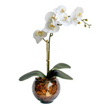 Arranjo De Orquídea Branca De Silicone No Vaso Vidro