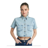 Camisa Crop Top Blusa Femenina Demin Juvenil 