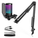 Kit De Micrófono Fifine, Con Soporte De Brazo, Usb, Rgb Color Negro