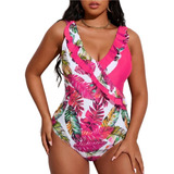 Traje De Baño Estampado Tropical Completo Talla Curvy Extra