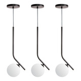 3 Lustres Pendente Inclinado Globo Vidro 12cm Industrial G9