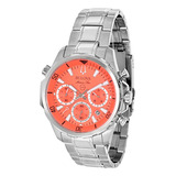 Relógio Bulova Masculino Marine Star Laranja 96b395 Aço Cor Da Correia Prateado Cor Do Bisel Prateado