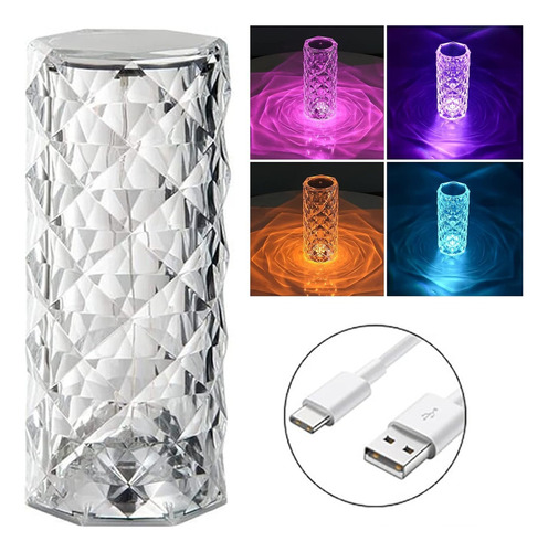 Lampara De Mesa Táctil Cristal Luz Led Rgb Recargable