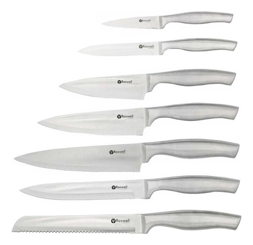 Set X 7 Cuchillo Roswell Gourmet Oficio Pan Fruta Crystal