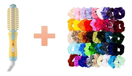 Mini Tenaza Cepillo Viaje Rizador + Scrunchie Liga Colores