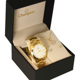 Kit Relógio Feminino Champion Dourado - Cn29865w