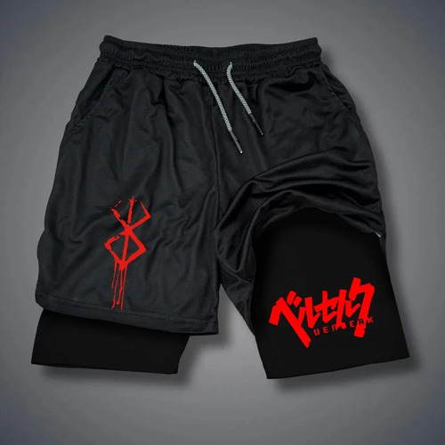 Short Deportivo 2 En 1 Hombre Gym Correr Anime Berserk Dark