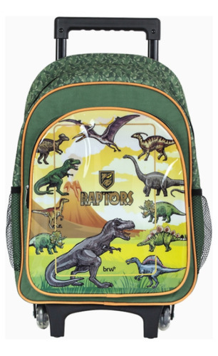 Mochila Infantil Con Ruedas Para Niños/niñas Brw Color Raptor - Verde/naranja