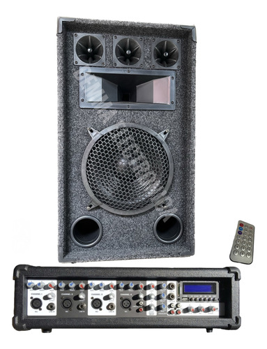 Combo Bafle 10'' 150w + Consola Potenciada 4 Canales Bt,usb