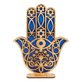 Mão De Hamsa Adesivada - Fundo Azul Com Pedestal Em Mdf