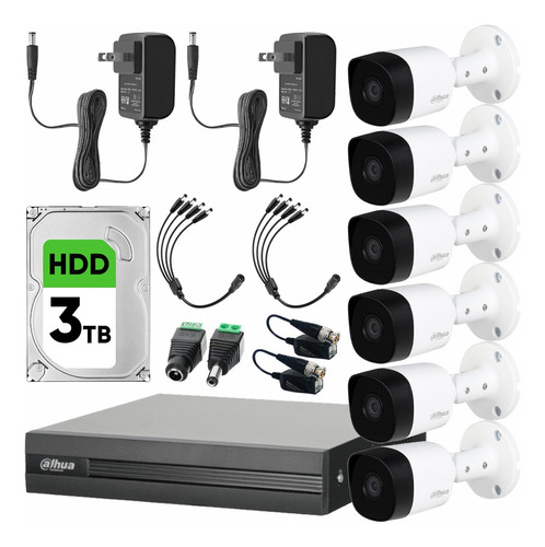 Dahua Kit Cctv 6 Cámaras 5mp Metálicas + Hdd 3tb Transceptor Color Blanco