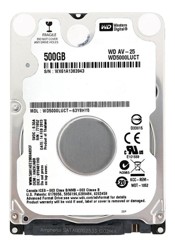 Disco Duro Interno Western Digital Wd Av-25 Wd5000luct 500gb Blanco