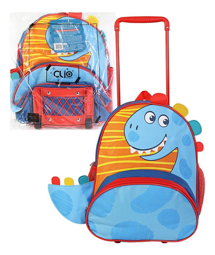 Mochila De Rodinhas Infantil 13' Dinossauro - Clio Azul