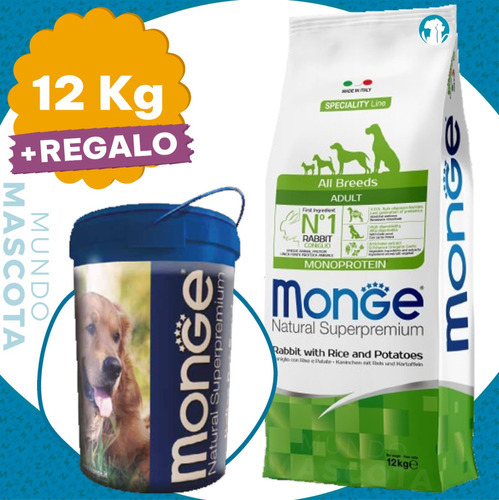 Monge Monoprotein Adulto Todas Las Razas Conejo Arroz 12 Kg