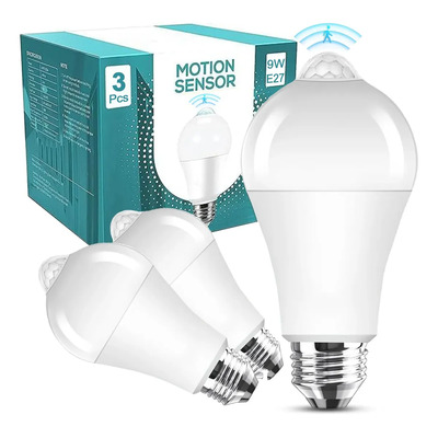 Pack de 3 Focos LED con Sensor de Movimiento E27 y Luz Blanca Fría de 9W | MercadoLibre