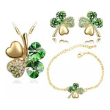 Set Joyería Cristal Swarovsky Trébol 4 Hojas / Buena Suerte