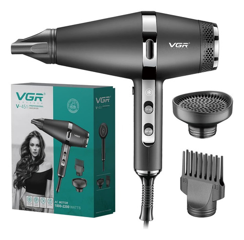 Secador Vgr Profesional V-451 Con Difusor  Negro