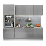 Cocina Madesa Lux Con Armario Y Encimera, 7 Puertas Y 3 Cajones, Color Blanco/gris