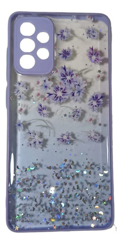 Funda Diseño Flores Y Brillo Violeta Pastel Para Samsung A72