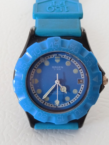 Reloj Gruen 5 Atm Quartz Azul Detalles Visibles En Fotos 