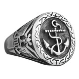 Anillo Acero Inoxidable Ancla Militar U.s Color Plata Hombre