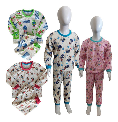 Conjunto De Pijama Infantil Manga Longa Do Menino Da Menina