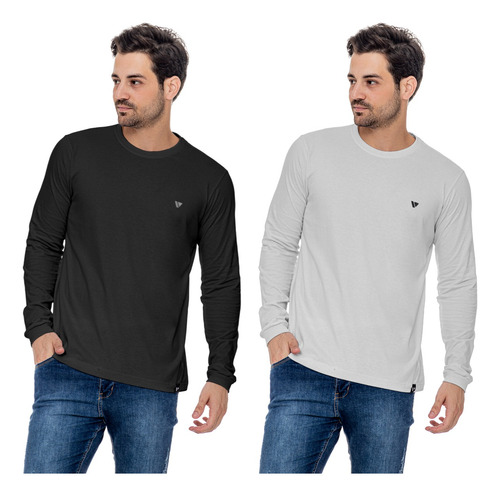 Kit 2 Camisas Masculina Manga Longa 100% Algodão Atacado