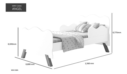 Cama Infantil Angel Com Auxiliar Proteção Lateral 2 Colchão