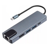  Hub Usb-c 5 En 1 Rj45 Usb 3.0 Hdmi 4k Usb 2.0 Carga Tipo C 