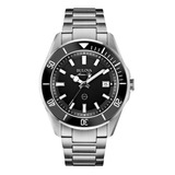 Bulova Marine Star 98b203 Acero Inoxidable Para Hombre Color De La Correa Plata Color Del Bisel Negro/plata Color Del Fondo Negro