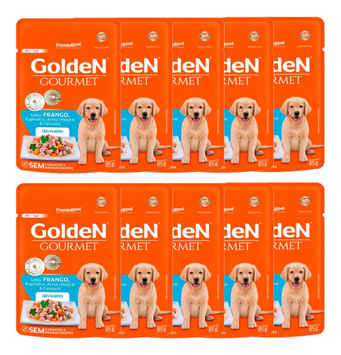 Kit 10un Ração Úmida Golden Gourmet Cães Filhotes Frango 85g