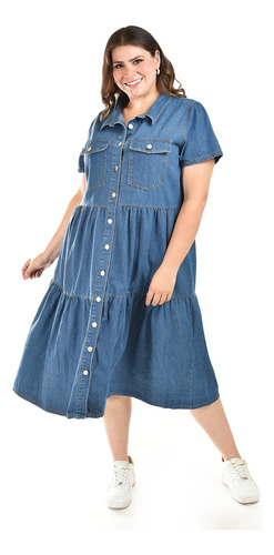 Vestido Denim Roman Fashion /talla Extra, 028 (mezclilla Osc