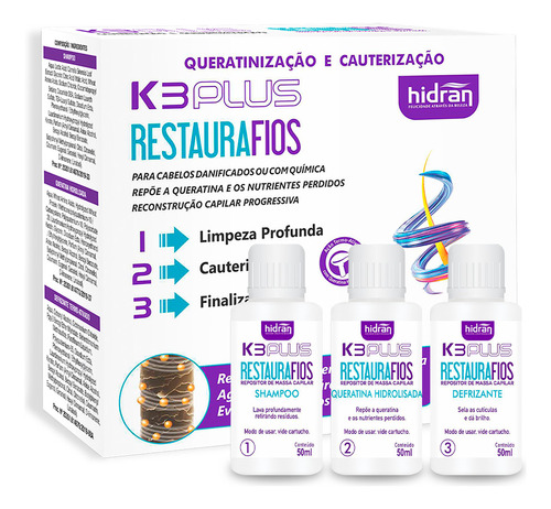 Kit Cauterização E Queratina - K3 Plus Restaura Fios 150ml